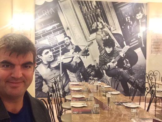 Gary taking a selfie beside a long empty table at Catalano's Vic Park before the pasta night guests arrived