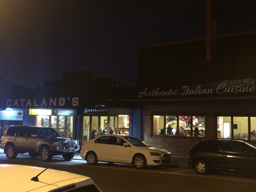Catalano's Vic Park lit from the street on the night of the Hearts Across Australia pasta party