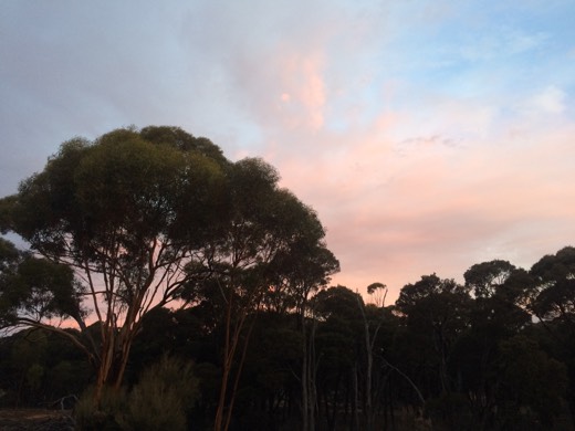 Sunset over the Eyre Highway after the first day east from Norseman