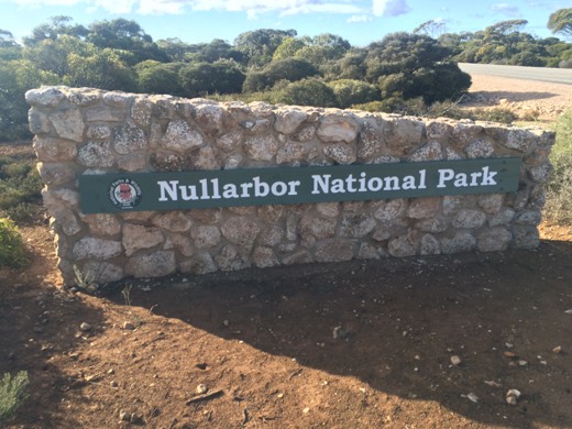 Nullarbor National Park stone sign beside the highway