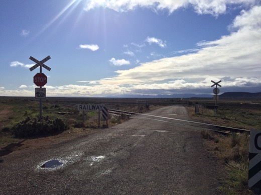 Rail crossing and roadside track near Port Augusta on Day 57