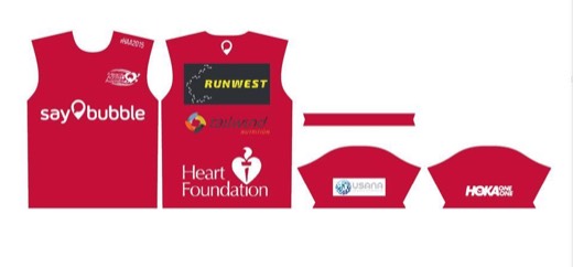 Mockup of the red Hearts Across Australia event shirt and cap designs
