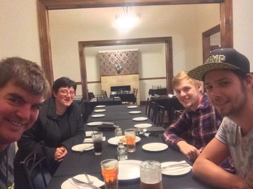 Bec Kuss with Gary, Ben and Ols at the Two Wells pizza dinner after Day 62