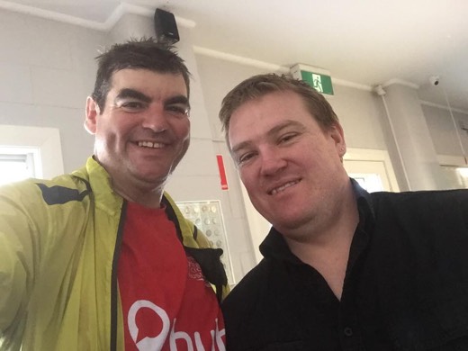 Gary with one of the Barney's at Bookham team during the Day 95 coffee stop.