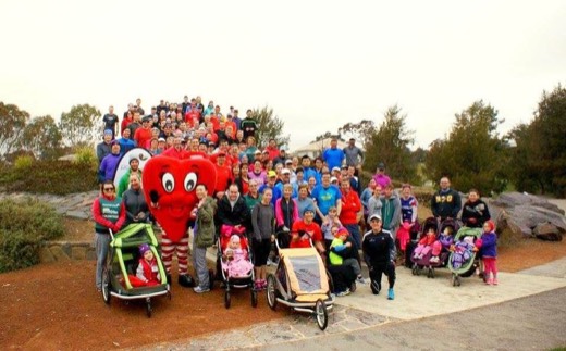 Gungahlin parkrunners gathered with Hearty during the Canberra Hearts Across Australia weekend.