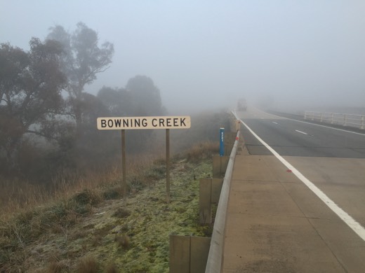 Bowning Creek sign beside the road near Yass.